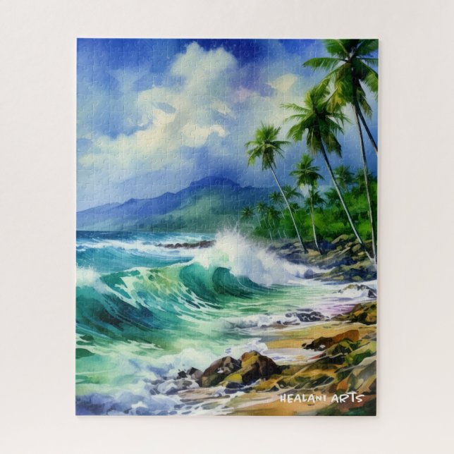 Beautiful Tropical shore watercolor puzzle (Vertical)