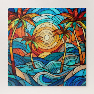 Beautiful Tropical stained glass art puzzle