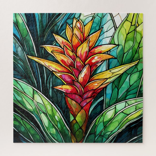 Beautiful Tropical stained glass art puzzle (Vertical)