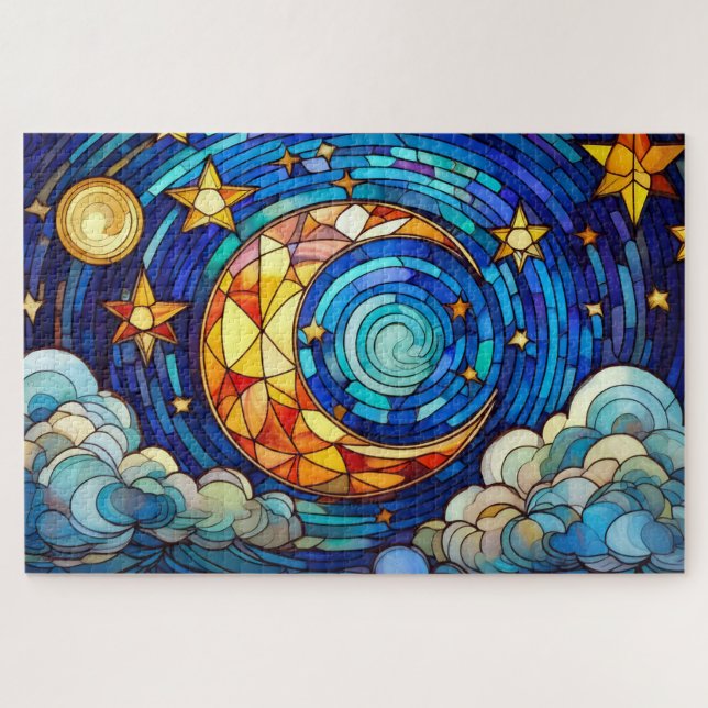 Beautiful Tropical stained glass art puzzle (Horizontal)