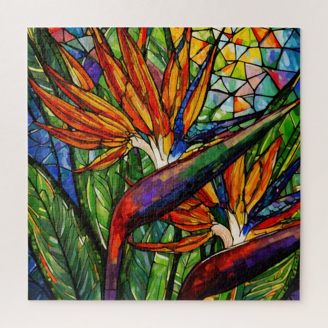 Beautiful Tropical stained glass art puzzle (Vertical)