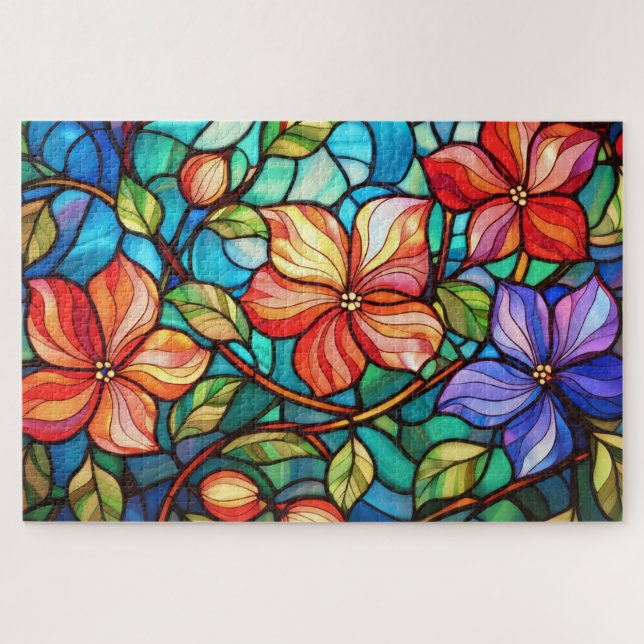 Beautiful Tropical stained glass art puzzle (Horizontal)