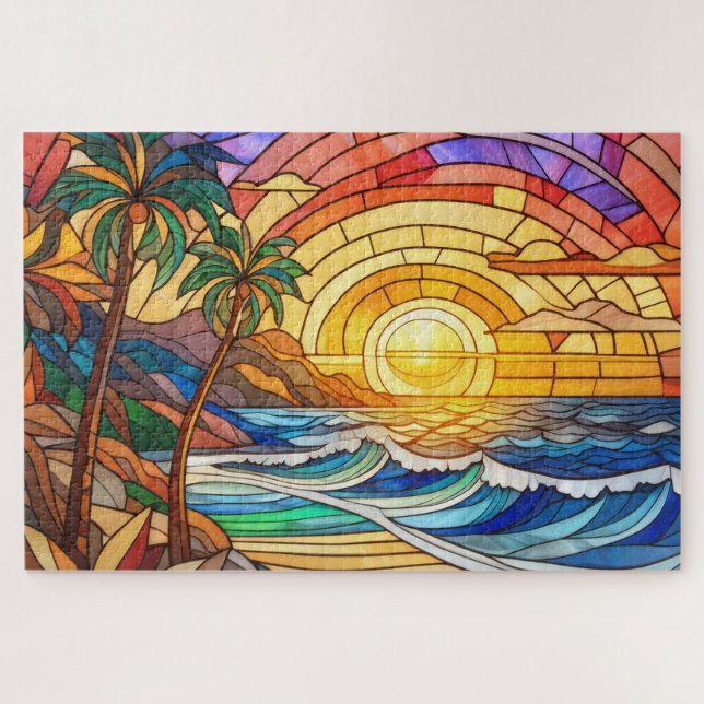 Beautiful Tropical stained glass art puzzle (Horizontal)