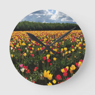 Beautiful Tulip Field, Oregon Round Clock