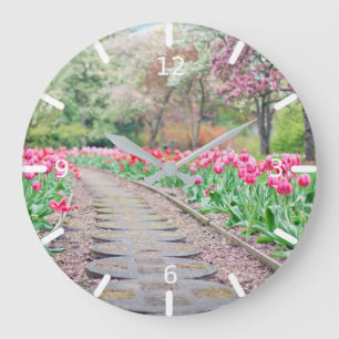 Beautiful Tulip Garden Large Clock