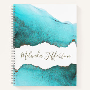 Beautiful Turquoise Abstract Custom Name Notebook