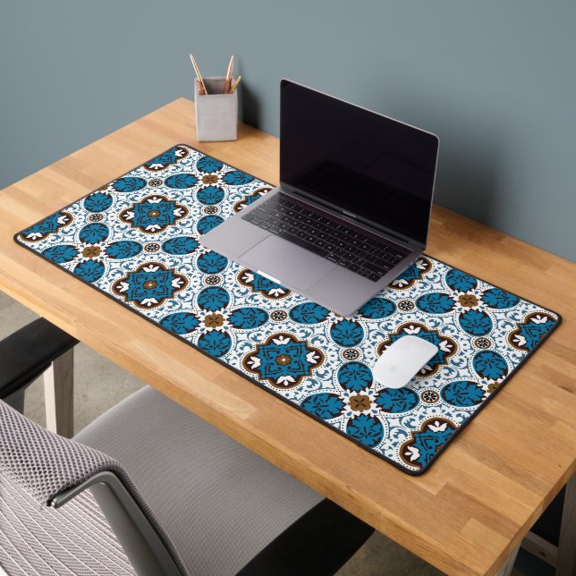 💙🤎 Beautiful turquoise and brown Azulejos, Desk Mat (Office 2)