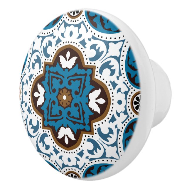 💙🤎 Beautiful turquoise and brown Azulejos, V Ceramic Knob (Right)