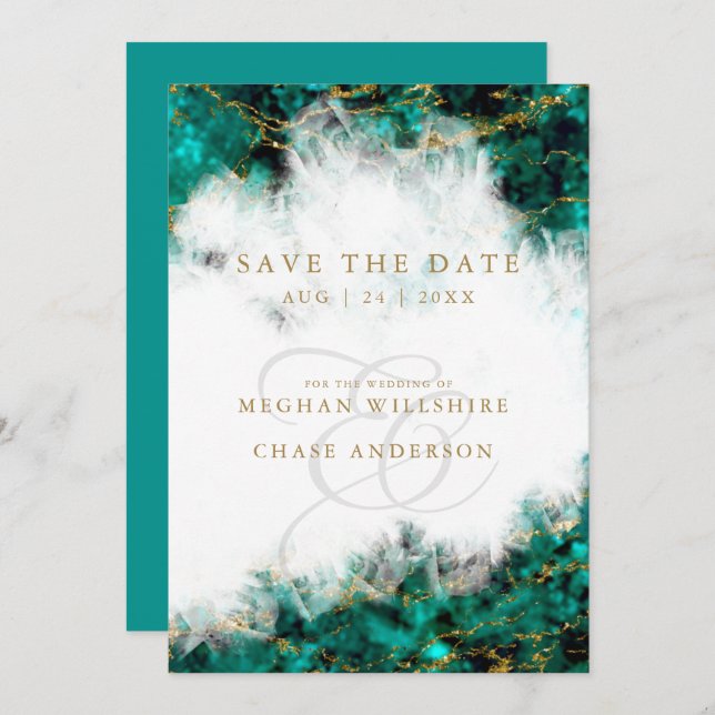  Beautiful Turquoise and Crystal Geode  Invitation (Front/Back)