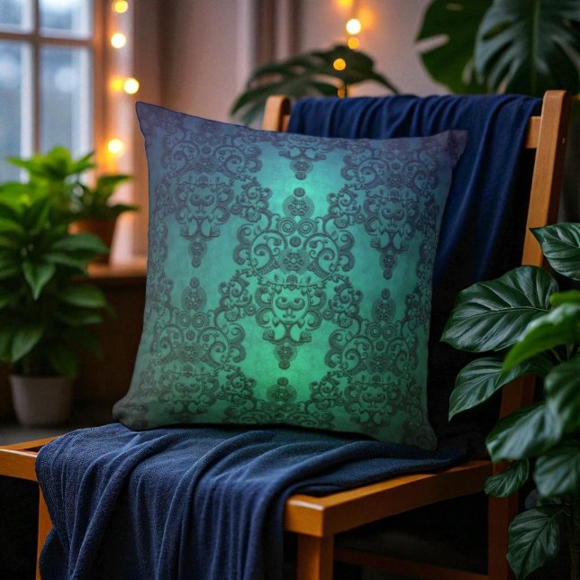 Beautiful Turquoise Blue Green Damask Cushion (Creator Uploaded)