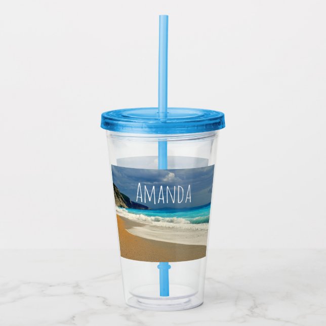 Beautiful Turquoise Blue Sea Tropical Photography Acrylic Tumbler (Front)