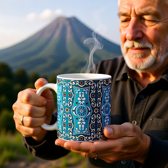 💙🤎 Beautiful turquoise - brown Azulejos, 8  Coffee Mug ( Beautiful turquoise - brown Azulejos, Coffee Mug)