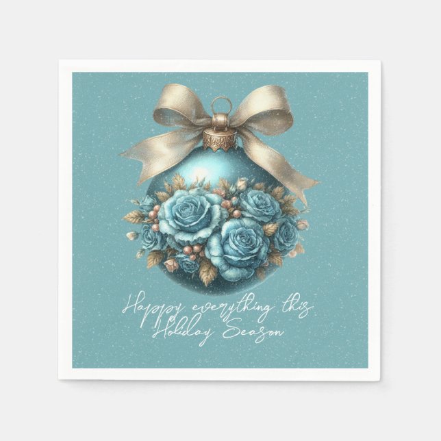 Beautiful Turquoise Christmas Ball Roses Snowfall Napkin (Front)