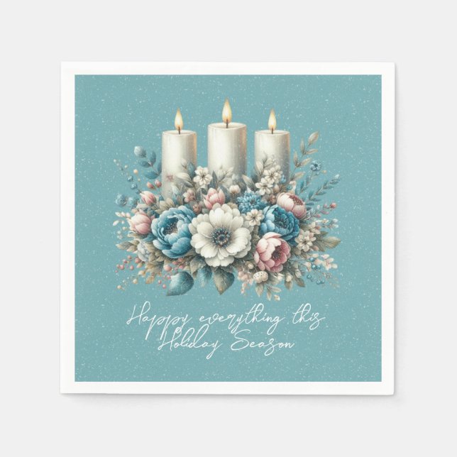 Beautiful Turquoise Christmas Flowers Candles Napkin (Front)