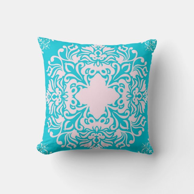 Beautiful Turquoise Cushion with White Design (Front)