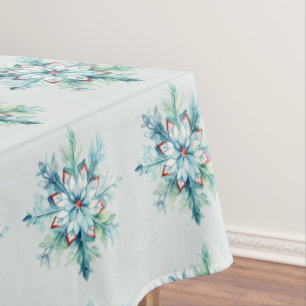 Beautiful Turquoise Green and Red Snowflake  Tablecloth