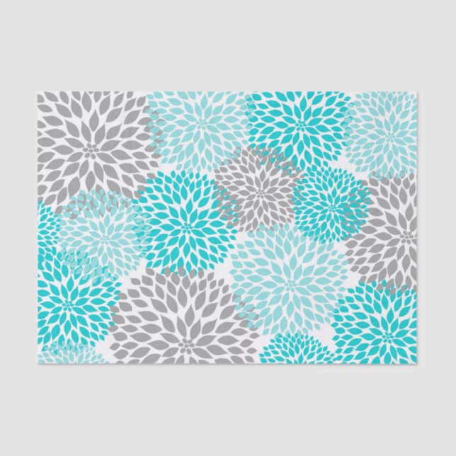 Beautiful turquoise grey dahlias, bold floral tissue paper (Front)
