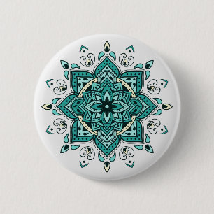 Beautiful turquoise mandala design 6 cm round badge
