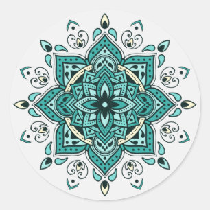 Beautiful turquoise mandala design classic round sticker