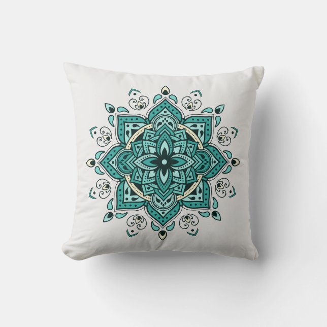 Beautiful turquoise mandala design cushion (Front)