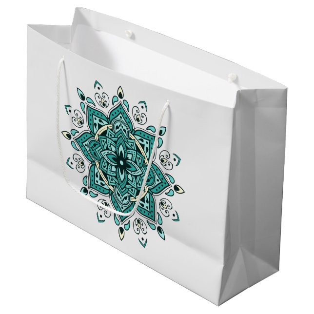 Beautiful turquoise mandala design  large gift bag (Front Angled)