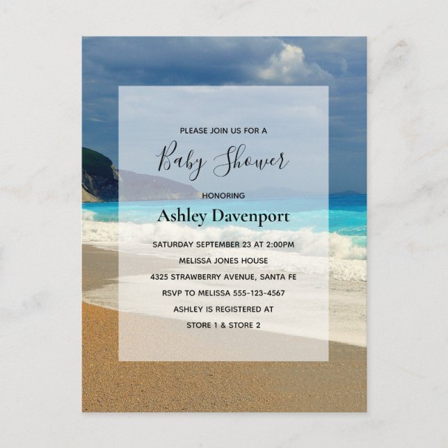 Beautiful Turquoise Sea Tropical Photo Baby Shower Invitation Postcard (Front)