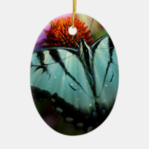 Beautiful Turquoise Swallowtail Butterfly Ceramic Tree Decoration