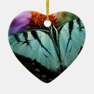 Beautiful Turquoise Swallowtail Butterfly Ceramic Tree Decoration