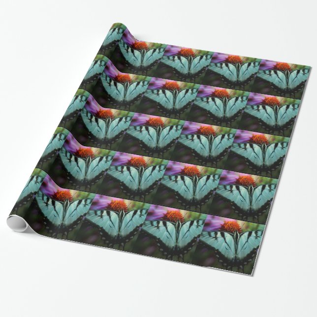 Beautiful Turquoise Swallowtail Butterfly Wrapping Paper (Unrolled)