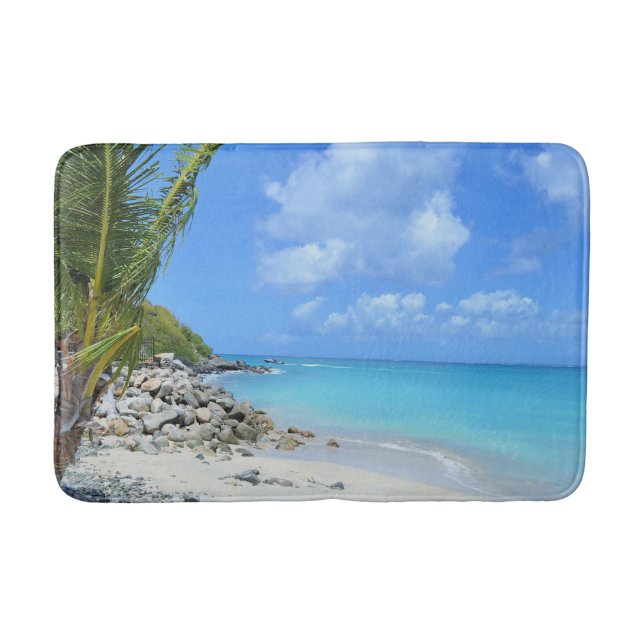 Beautiful Turquoise Tropical Beach Bath Mat (Front)