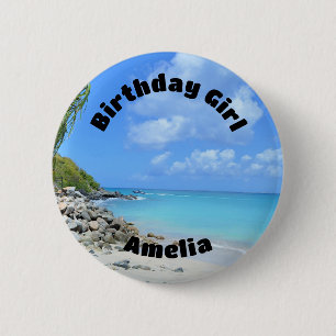Beautiful Turquoise Tropical Beach Birthday Girl 6 Cm Round Badge