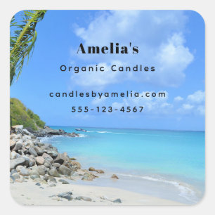 Beautiful Turquoise Tropical Beach Business Square Sticker