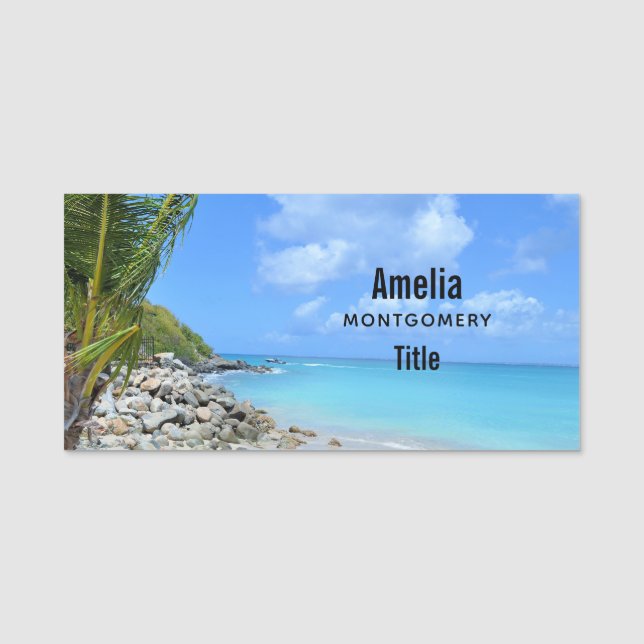 Beautiful Turquoise Tropical Beach Name Tag (Front)