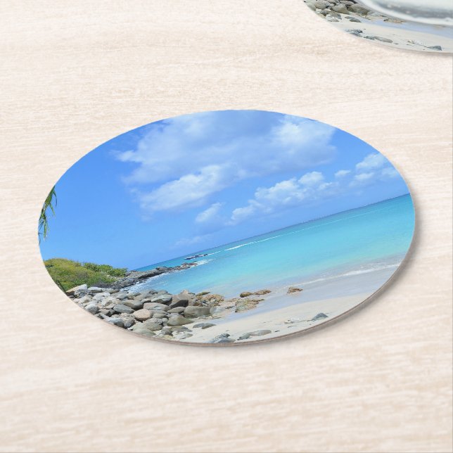 Beautiful Turquoise Tropical Beach Round Paper Coaster (Angled)