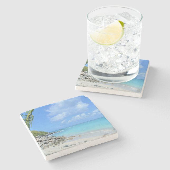 Beautiful Turquoise Tropical Beach Stone Coaster (Side)