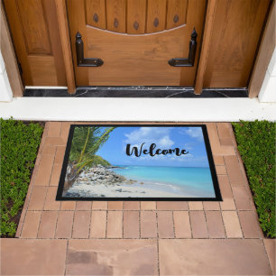 Beautiful Turquoise Tropical Beach Welcome Doormat