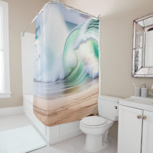 Beautiful Turquoise Waves Sandy Beach Summer Shower Curtain