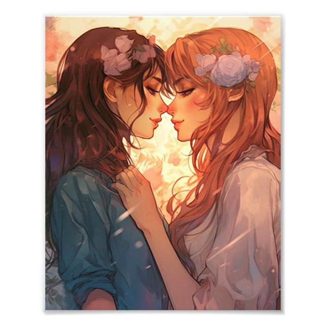 Beautiful Two Girl Anime Lesbian Love Photo Print (Front)