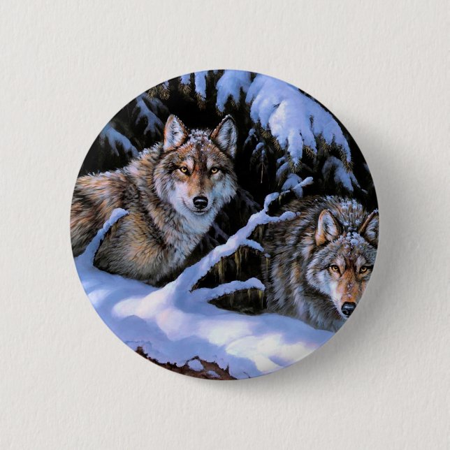Beautiful Two Wolves Paintings 6 Cm Round Badge (Front)