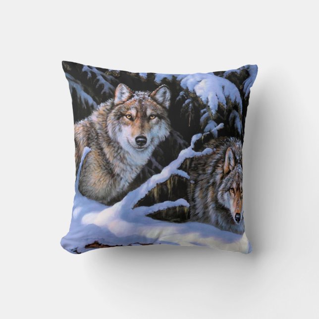 Beautiful Two Wolves Paintings Cushion (Front)