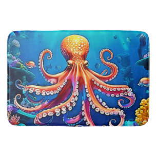 Beautiful Underwater Octopus Art Bath Mat