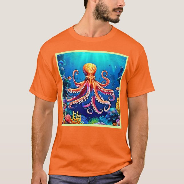 Beautiful Underwater Octopus Art T-Shirt (Front)
