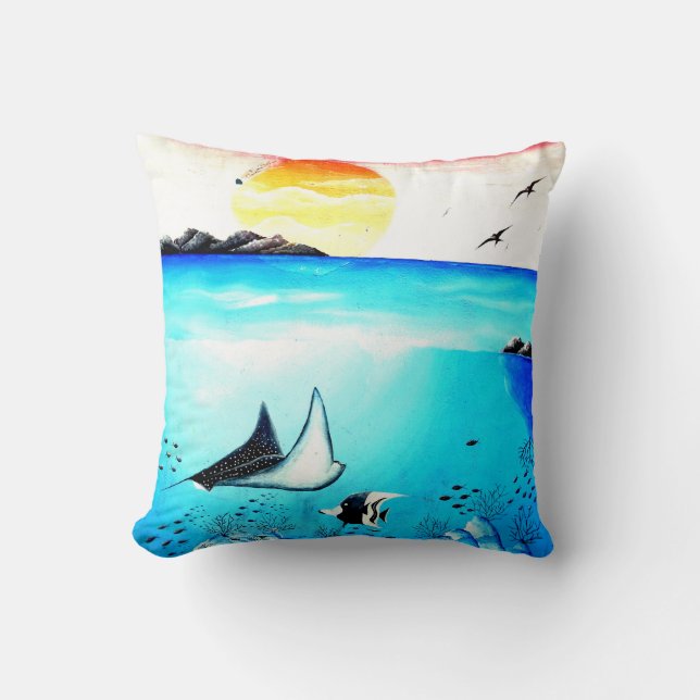 Beautiful Underwater Scene Painting Cushion (Front)