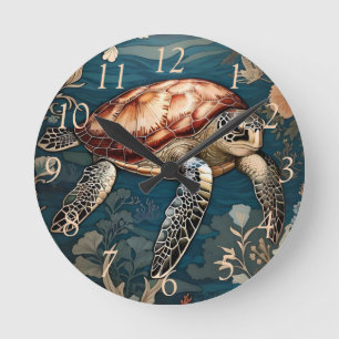 Beautiful Underwater Sea Turtle   Round Clock