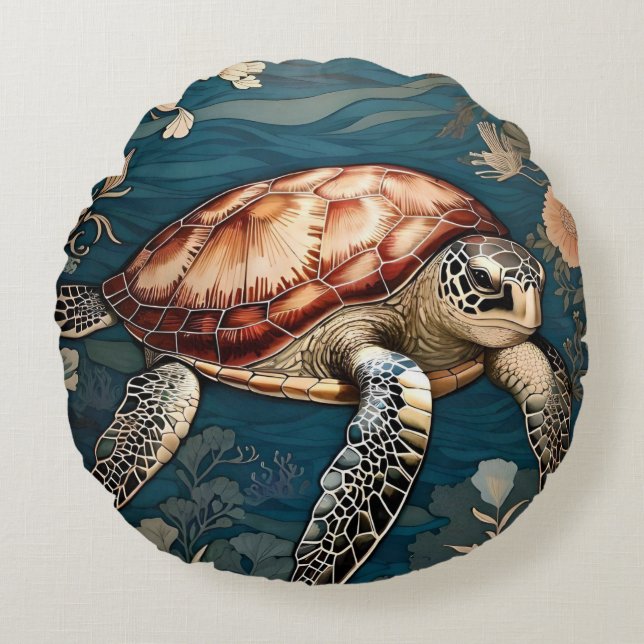 Beautiful Underwater Sea Turtle   Round Cushion (Front)