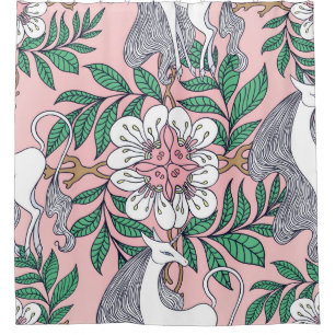 Beautiful unicorn and circular floral ornament sea shower curtain