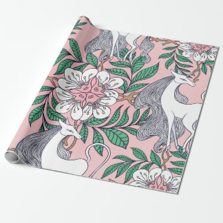 Beautiful unicorn and circular floral ornament sea wrapping paper