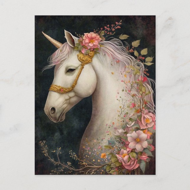 Beautiful Unicorn And Flowers Postcard (Front)