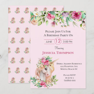 Beautiful Unicorn Birthday Invitation