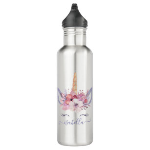 Beautiful unicorn face floral watercolor design 710 ml water bottle